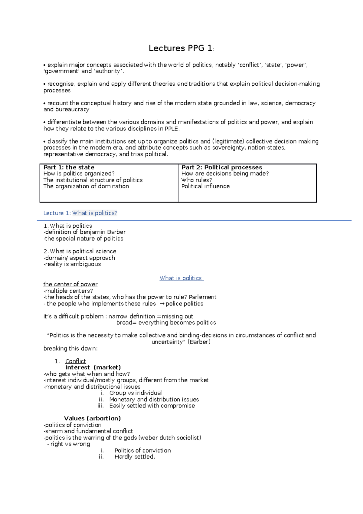PPG 1 Lecture Notes: Key Concepts in Political Science and Theory ...