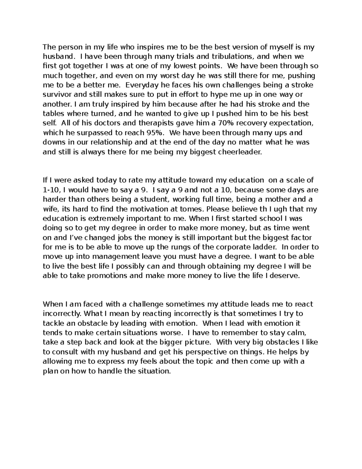 Inspiration Essay: My Husband's Impact on My Journey to Success - Studocu
