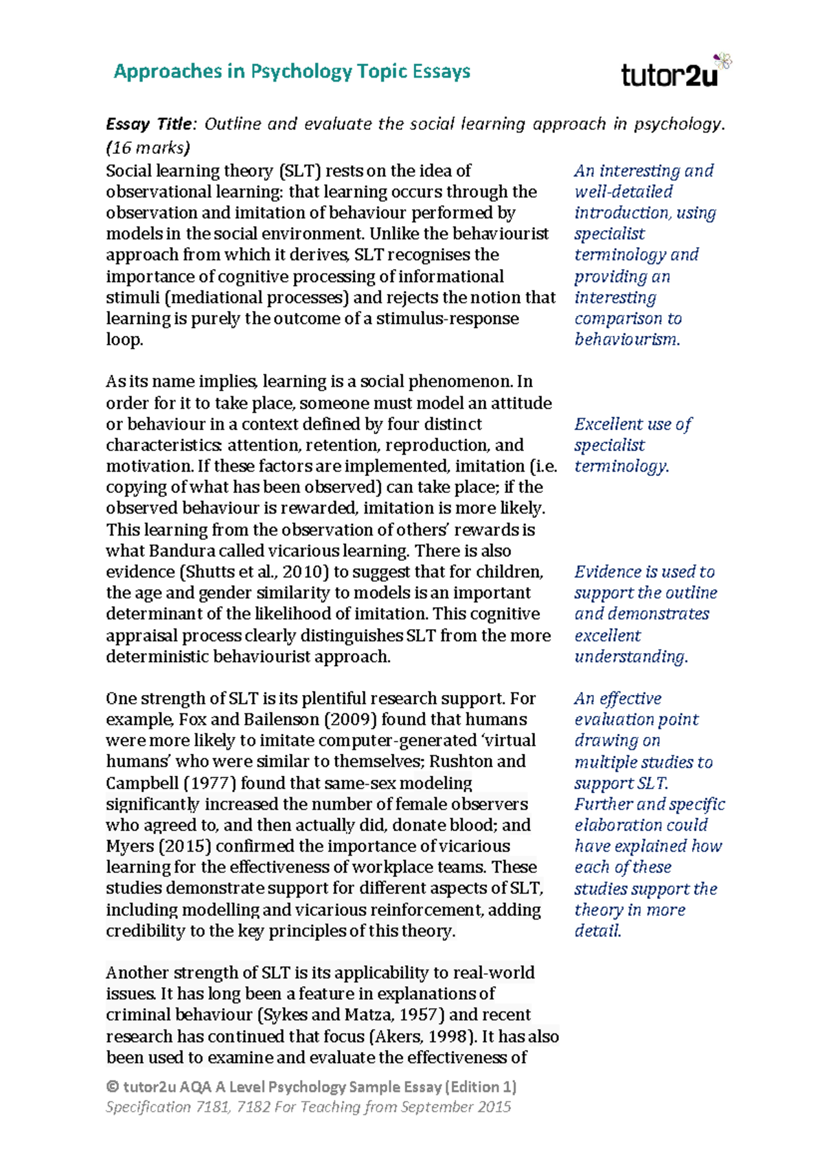 04.2b Essay: Evaluating Social Learning Theory in Psychology - Studocu