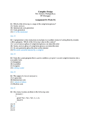 Compiler Design Assignment 02 - Solutions and Errors Analysis - Studocu