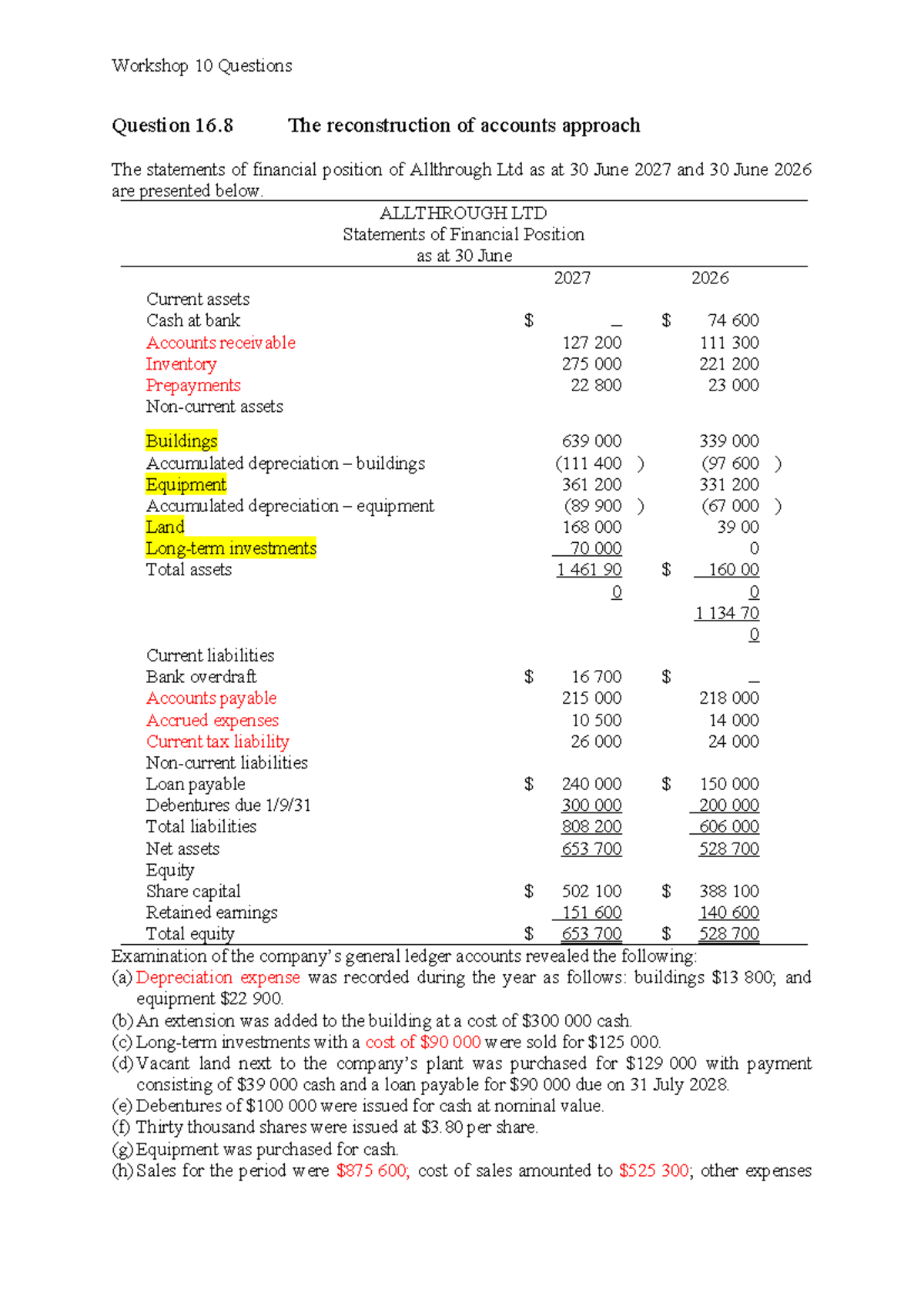 Revision Questions - Cash Flow Statement Solutions (Course Code ...