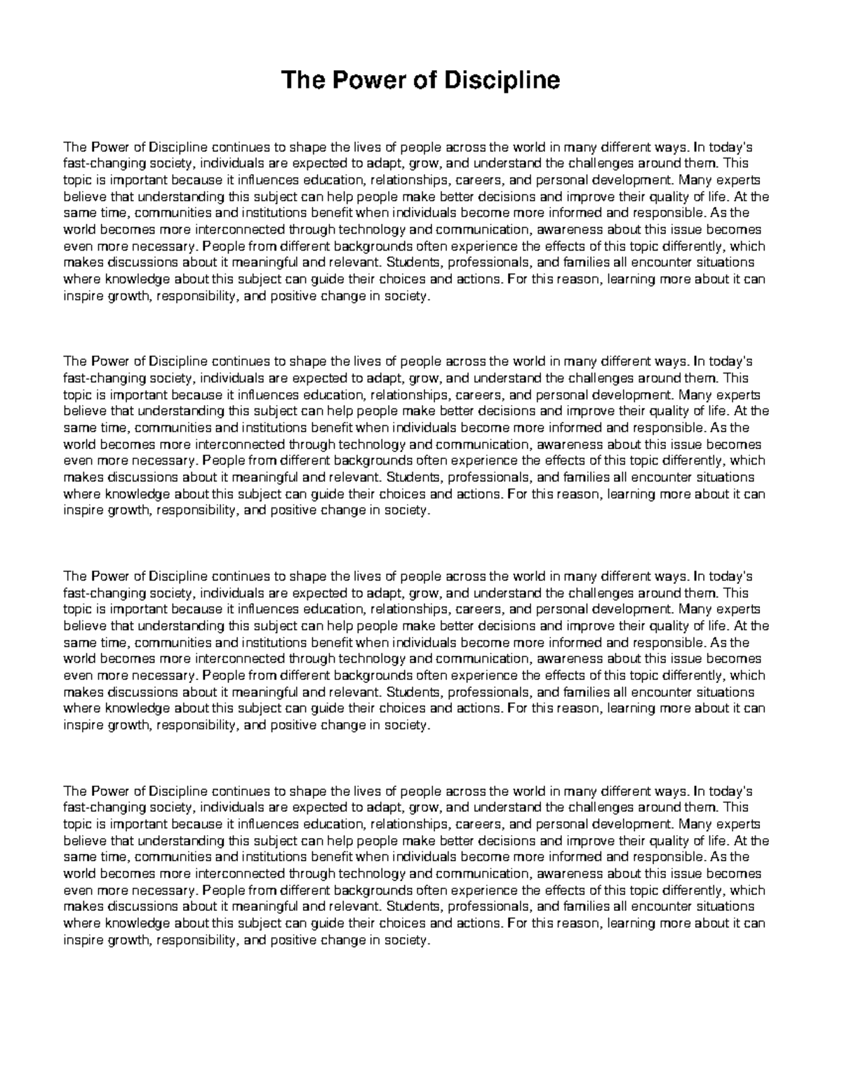 Essay 10: The Impact of Discipline on Personal Growth and Society - Studocu