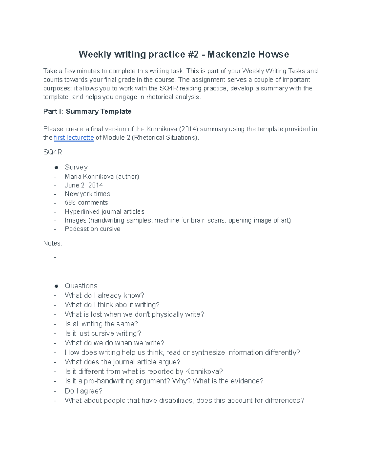 Weekly Writing Practice #2 - SQ4R & Rhetorical Analysis Guide - Studocu