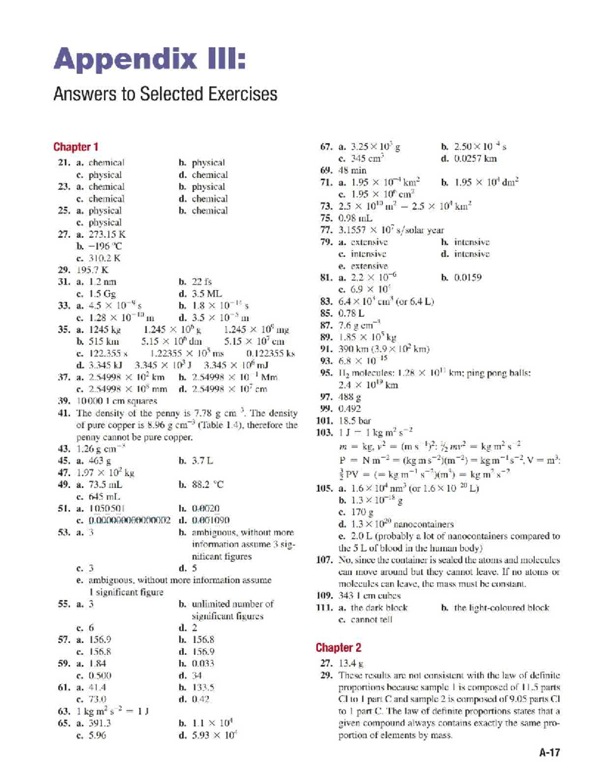 Chem 1000: Appendix III - Answers to Selected Exercises - Studocu