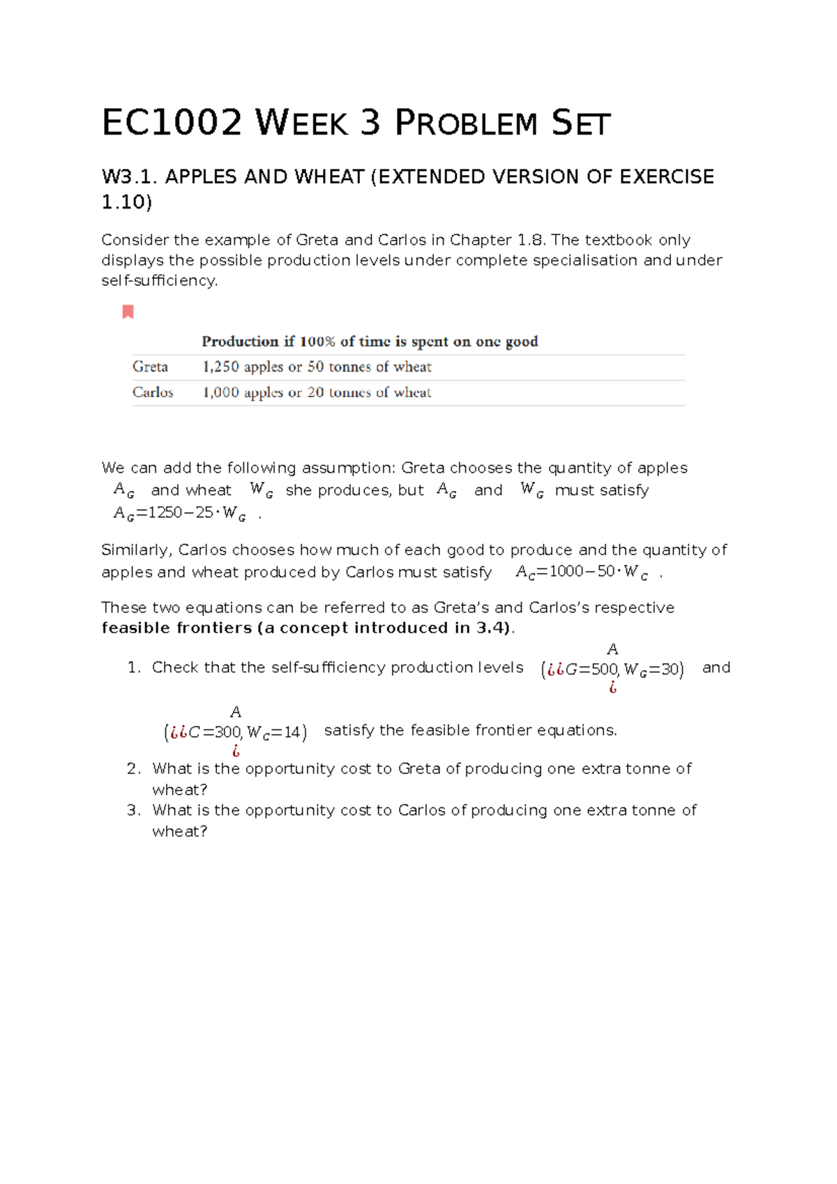 EC1002 Week 3 Tutorial Problem Set: Production and Trade Analysis - Studocu