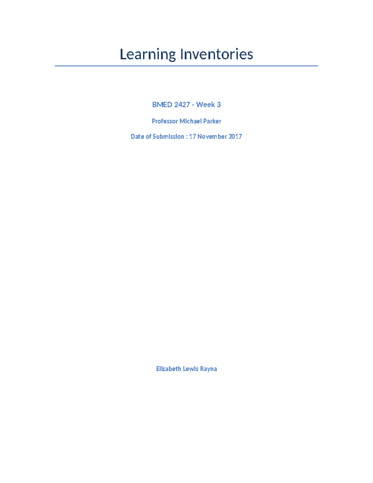 BMED-2427-Week 3 Learning Inventories Summary and Questions - Studocu