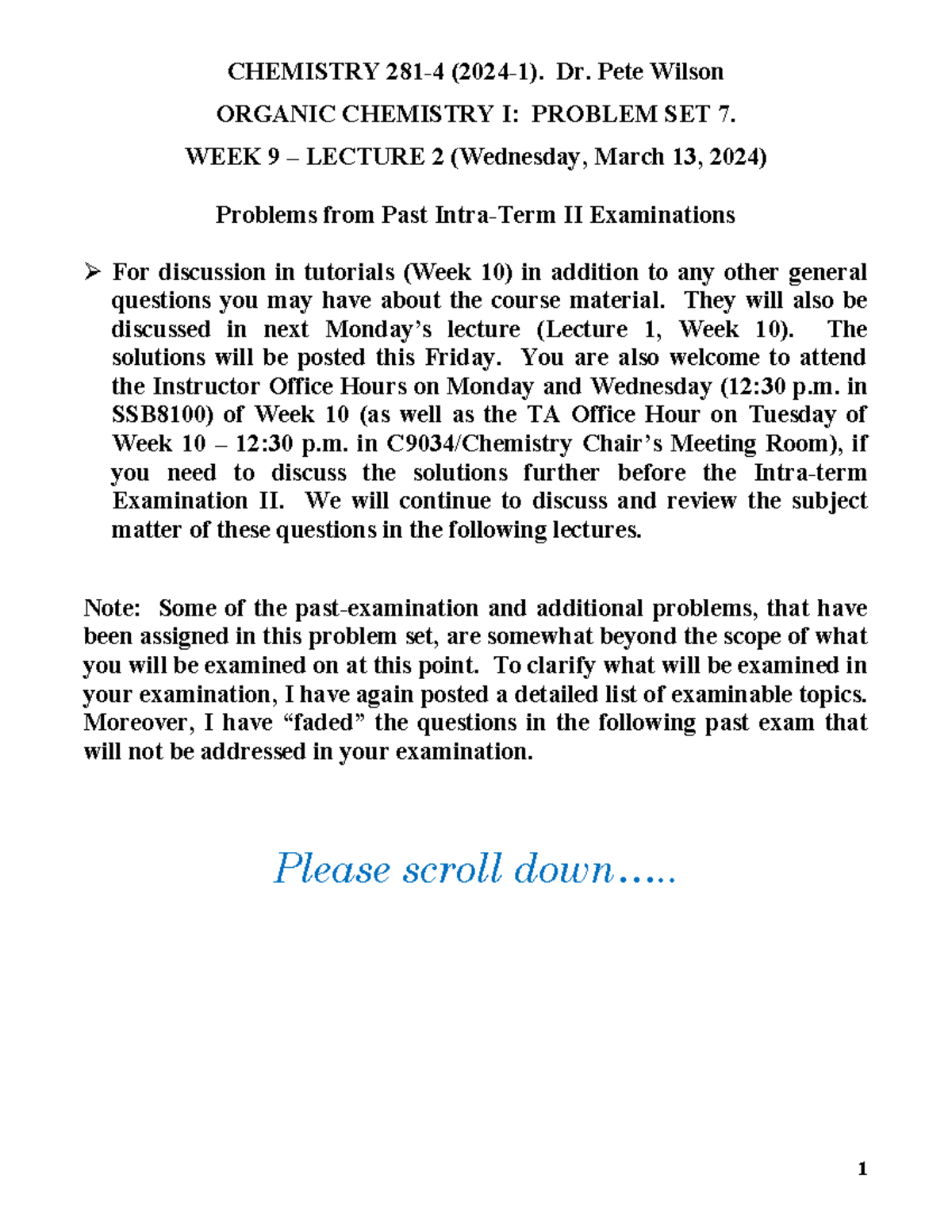 CHEM 281 Problem Set 7: Organic Chemistry I - Week 9 Lecture Notes ...