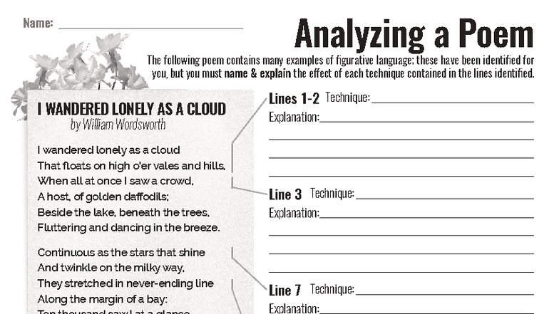 Figurative Language Analysis: "I Wandered Lonely as a Cloud" (ENG 10 ...