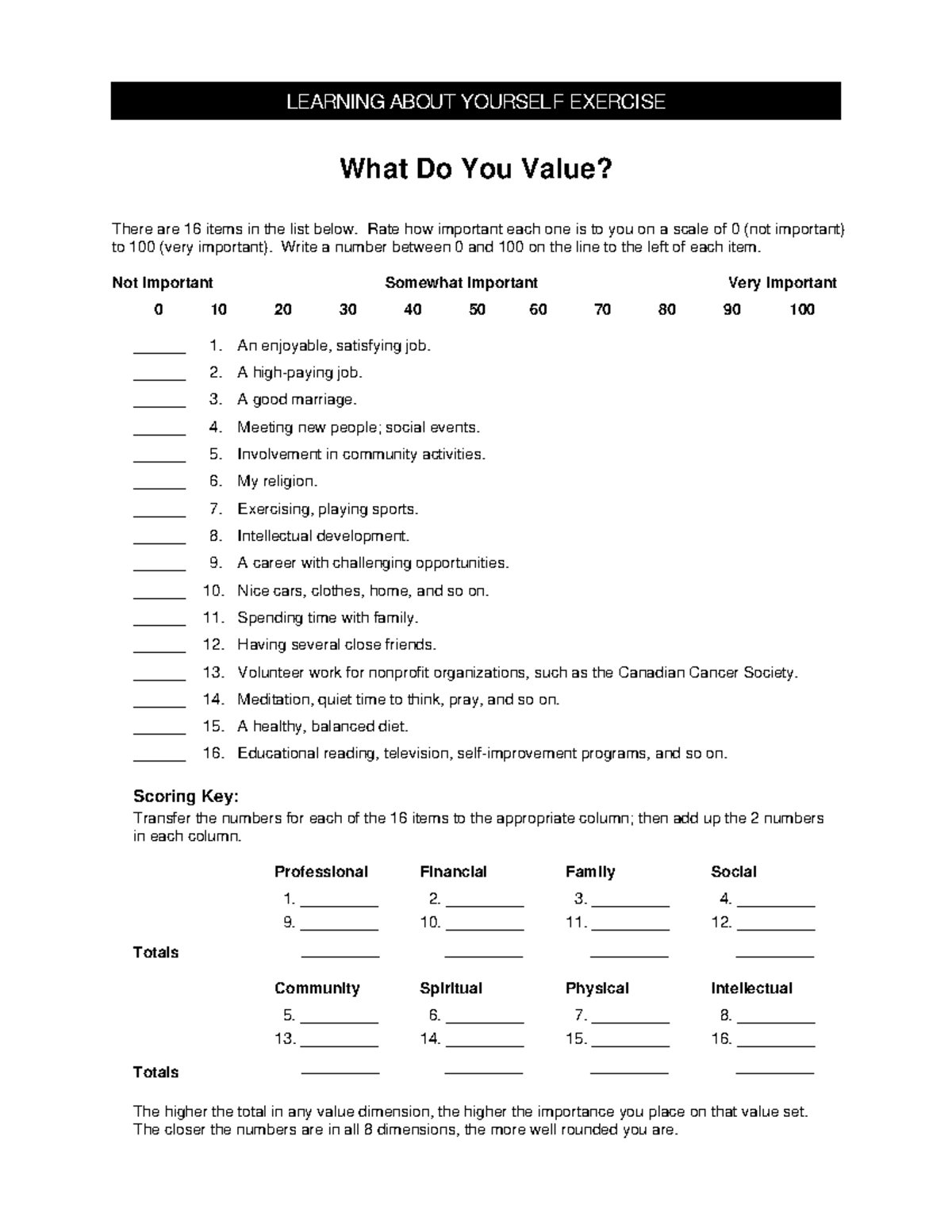 What do You Value - practice test - What Do You Value? There are 16 ...