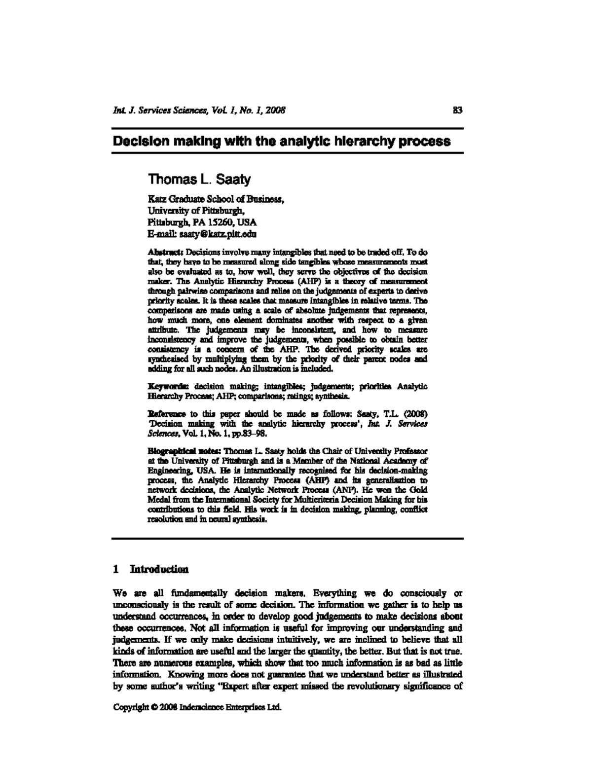 AHP: Decision Making with the Analytic Hierarchy Process - Studocu
