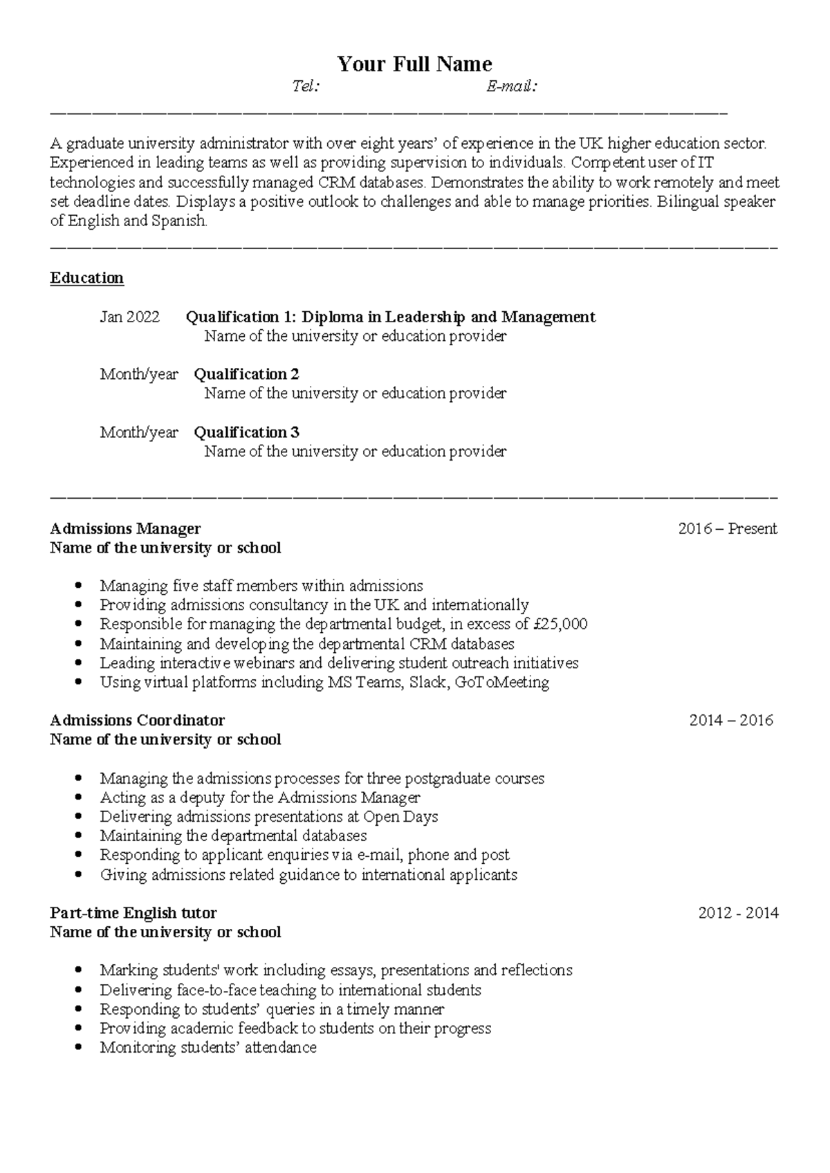 CV Template for Scholarship Application - Studocu