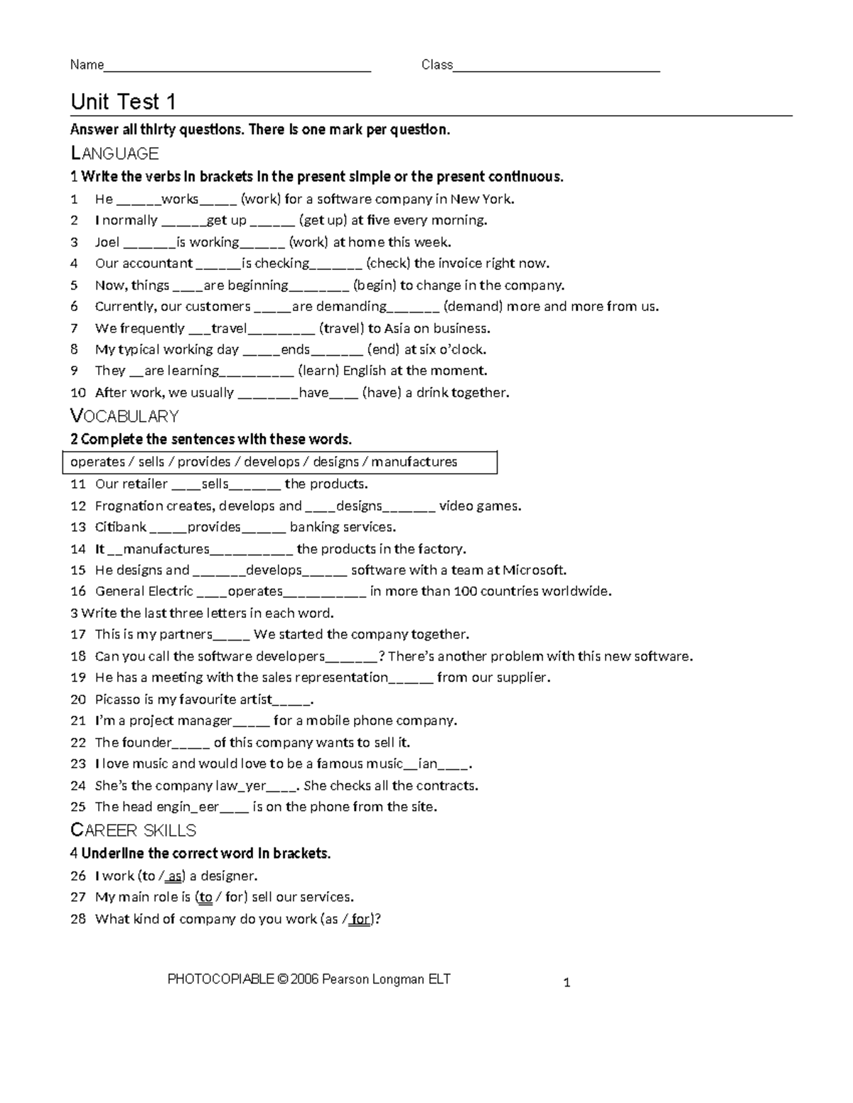 Unit Test Series 1-10: Comprehensive Language & Career Skills ...
