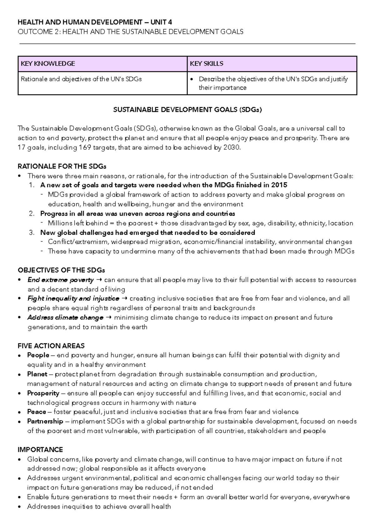 4.2 HHD Unit 4: Health Linked to Sustainable Development Goals (SDGs ...