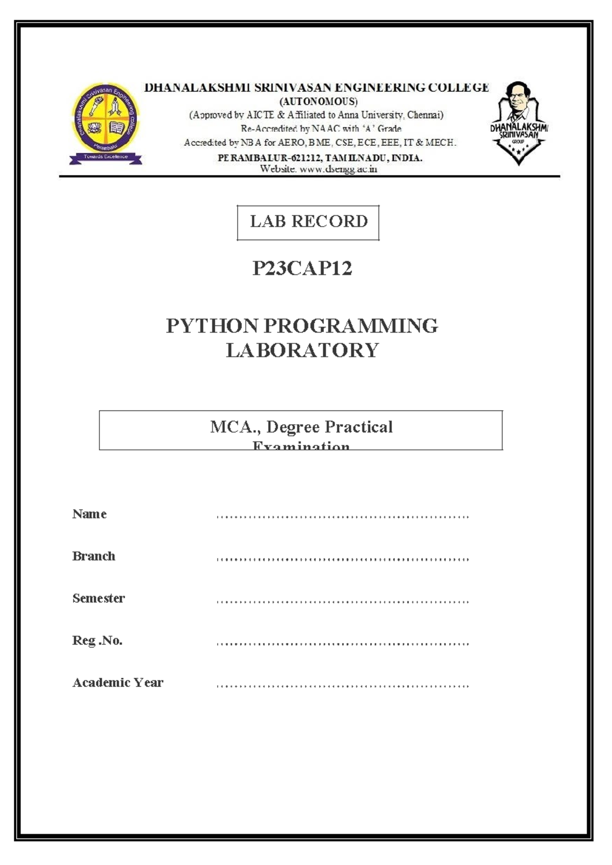 Db manual p merged 094427-1-3 - LAB RECORD MCA., Degree Practical ...