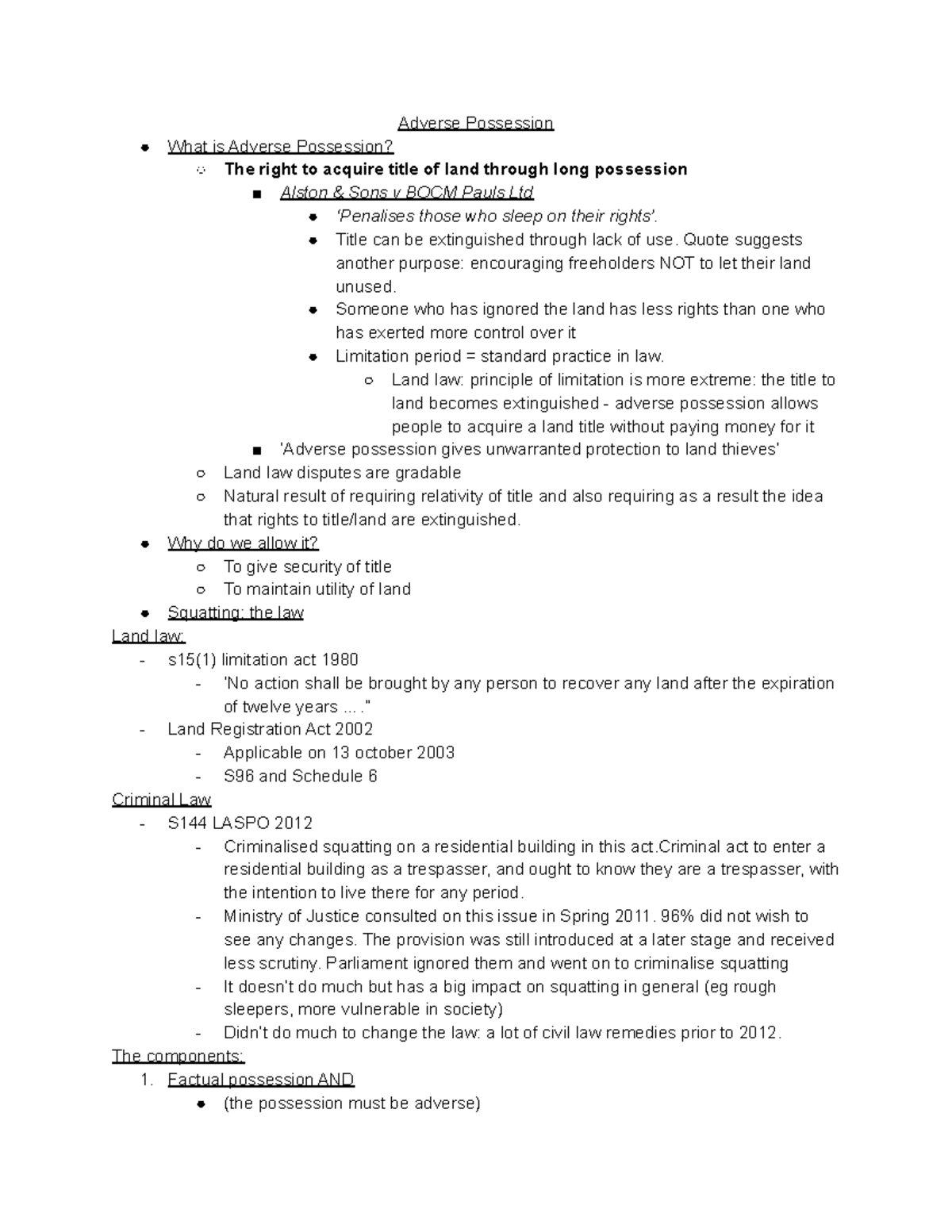 Land Law Adverse possession - Adverse Possession What is Adverse ...