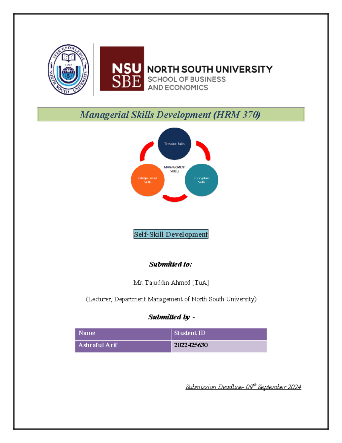 HRM 370 - Managerial Skills Development: Self-Skill Practice Guide ...