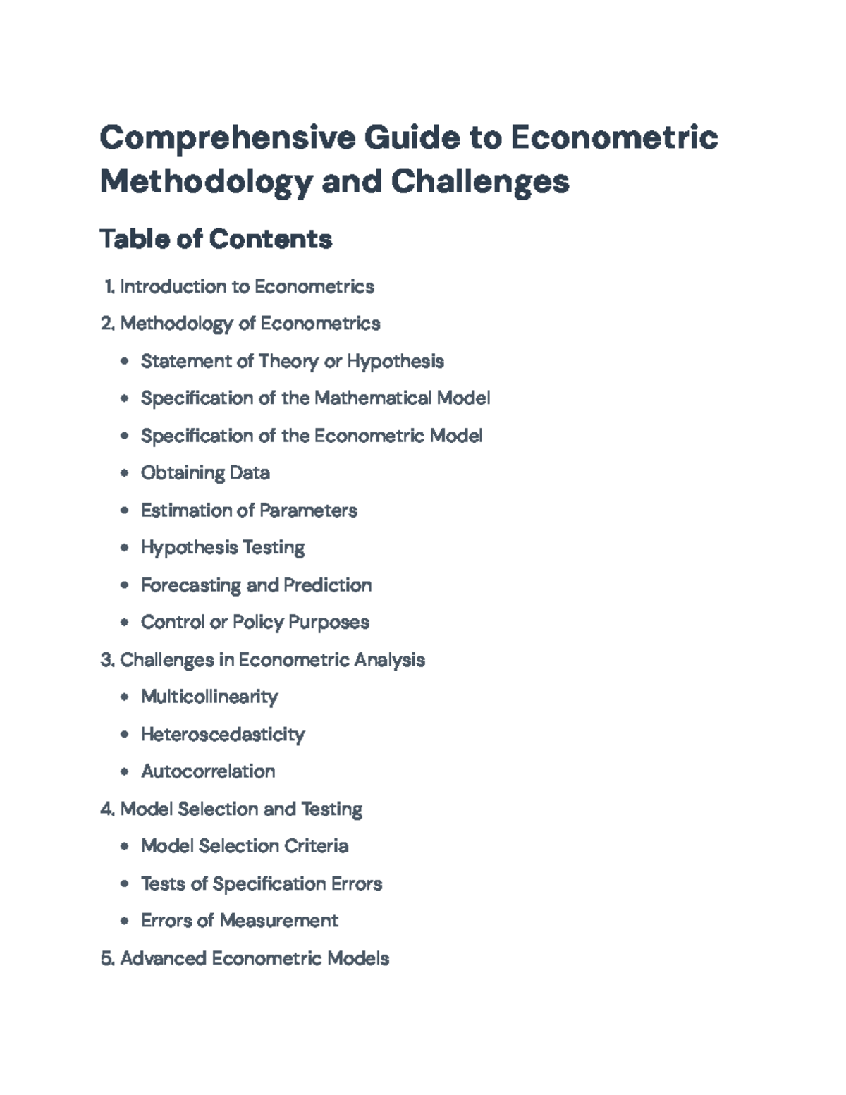 Comprehensive Guide to Econometric Methodology and Challenges - Use of ...