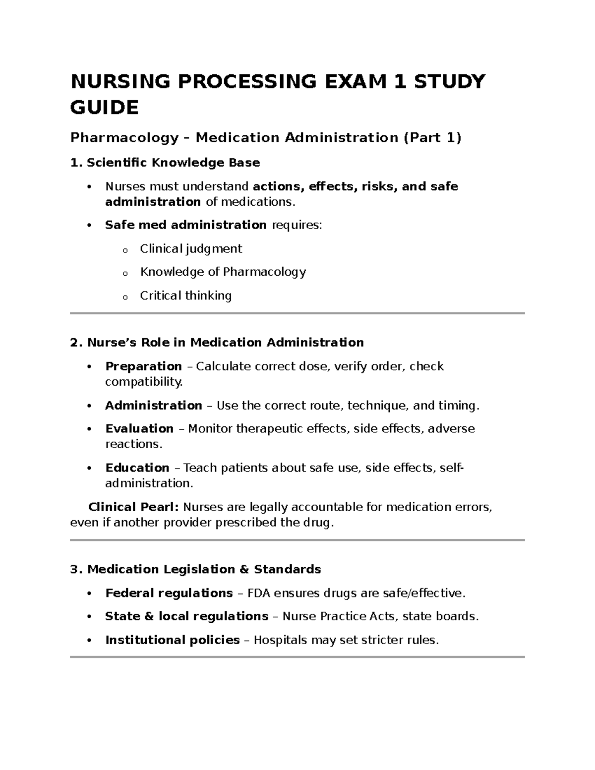 NURS 101: Nursing Process Exam 1 Study Guide on Pharmacology & Med ...
