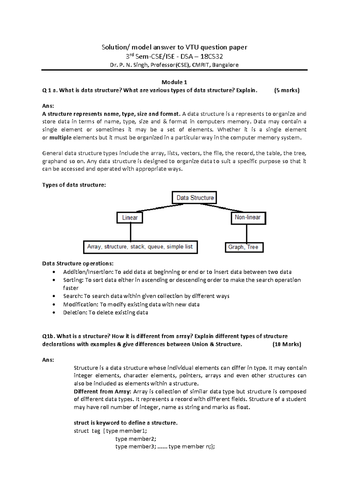 VTU 18CS32 Data Structures & Applications Exam Solutions - Dec 2020 ...