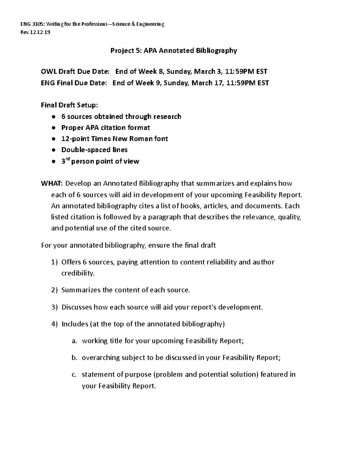ENG3105 Project 5: APA Annotated Bibliography Guidelines and Details ...