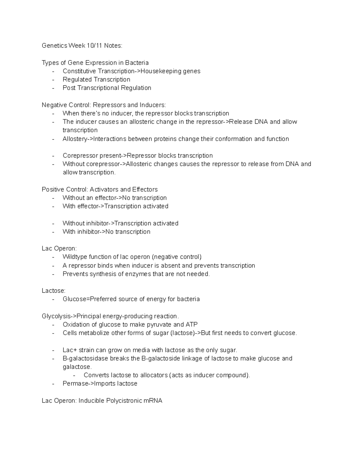 Genetics Week 10:11 Notes on Gene Expression Mechanisms - Studocu