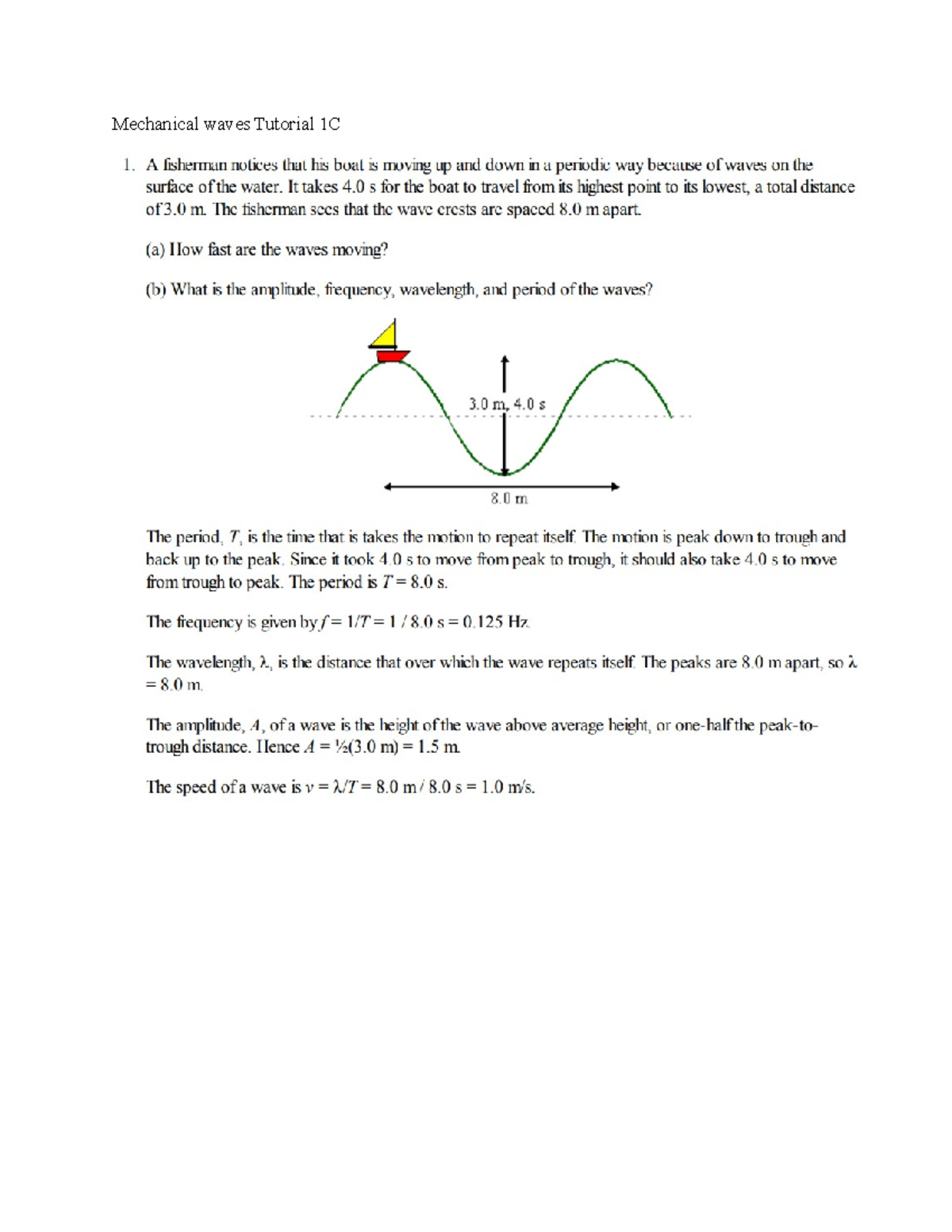 Mechanical Waves Tutorial 1C: Detailed Solutions and Analysis - Studocu