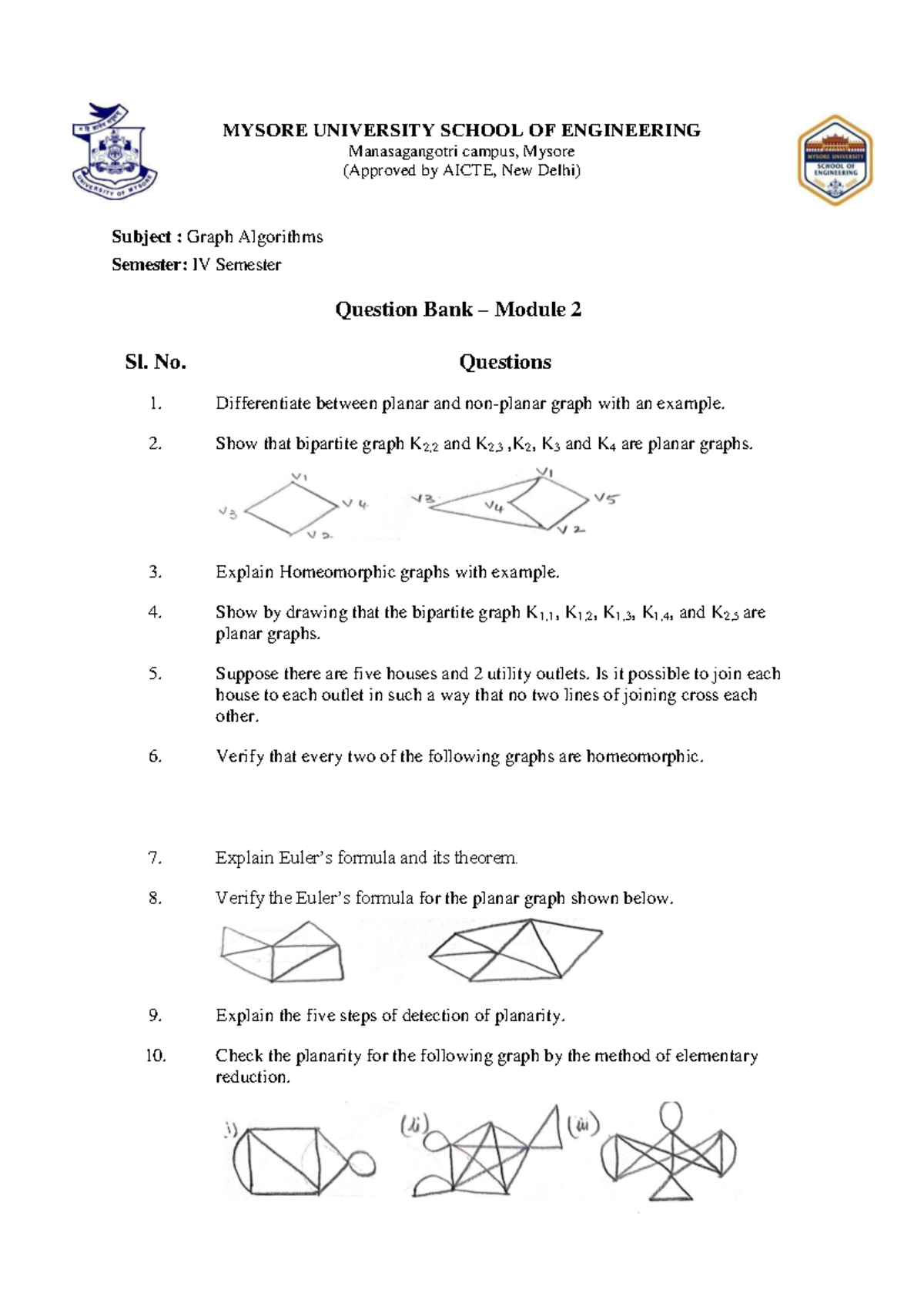 Graph Algorithms (CS 204) IV Sem Question Bank - Module 2 - Studocu