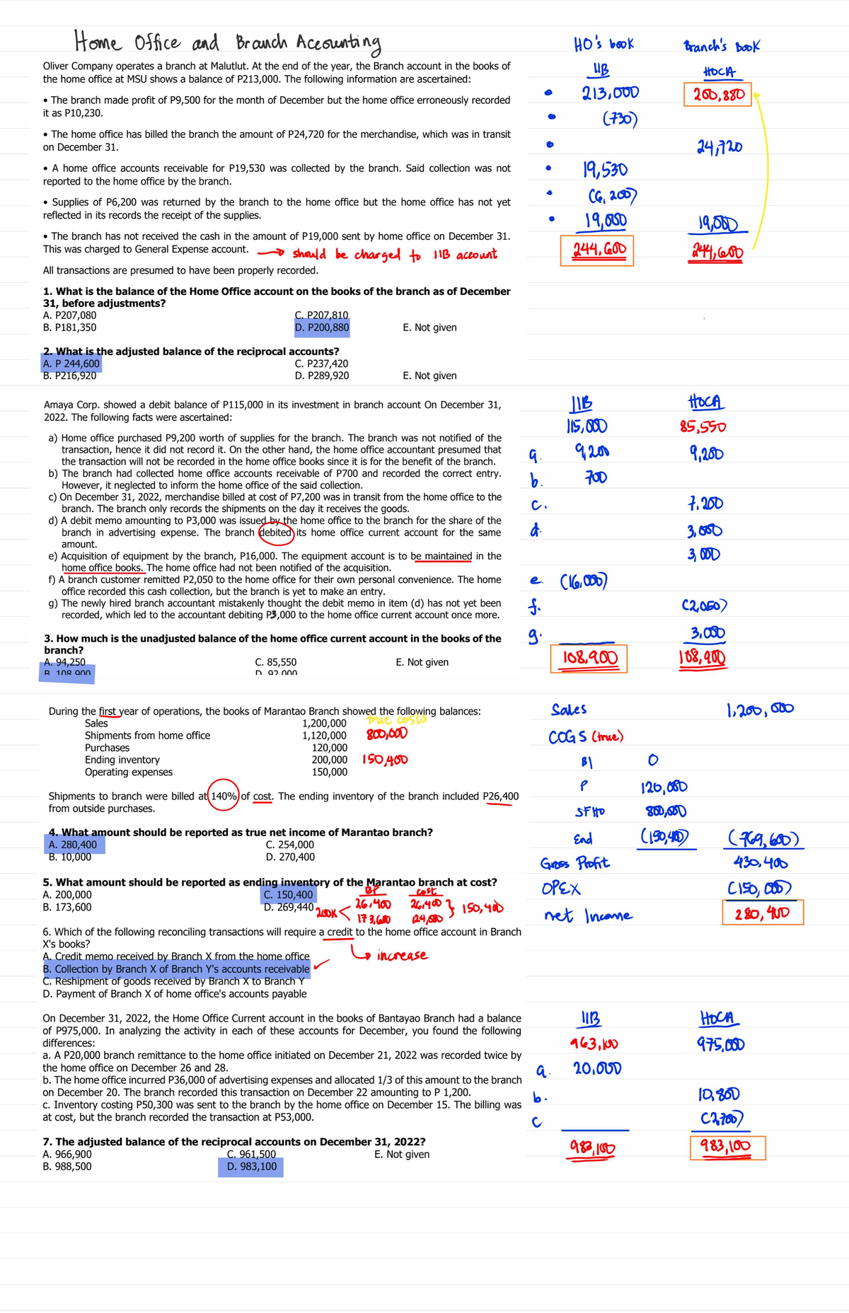 Home Office and Branch Accounting Problems with Solutions (HOBA) - Studocu