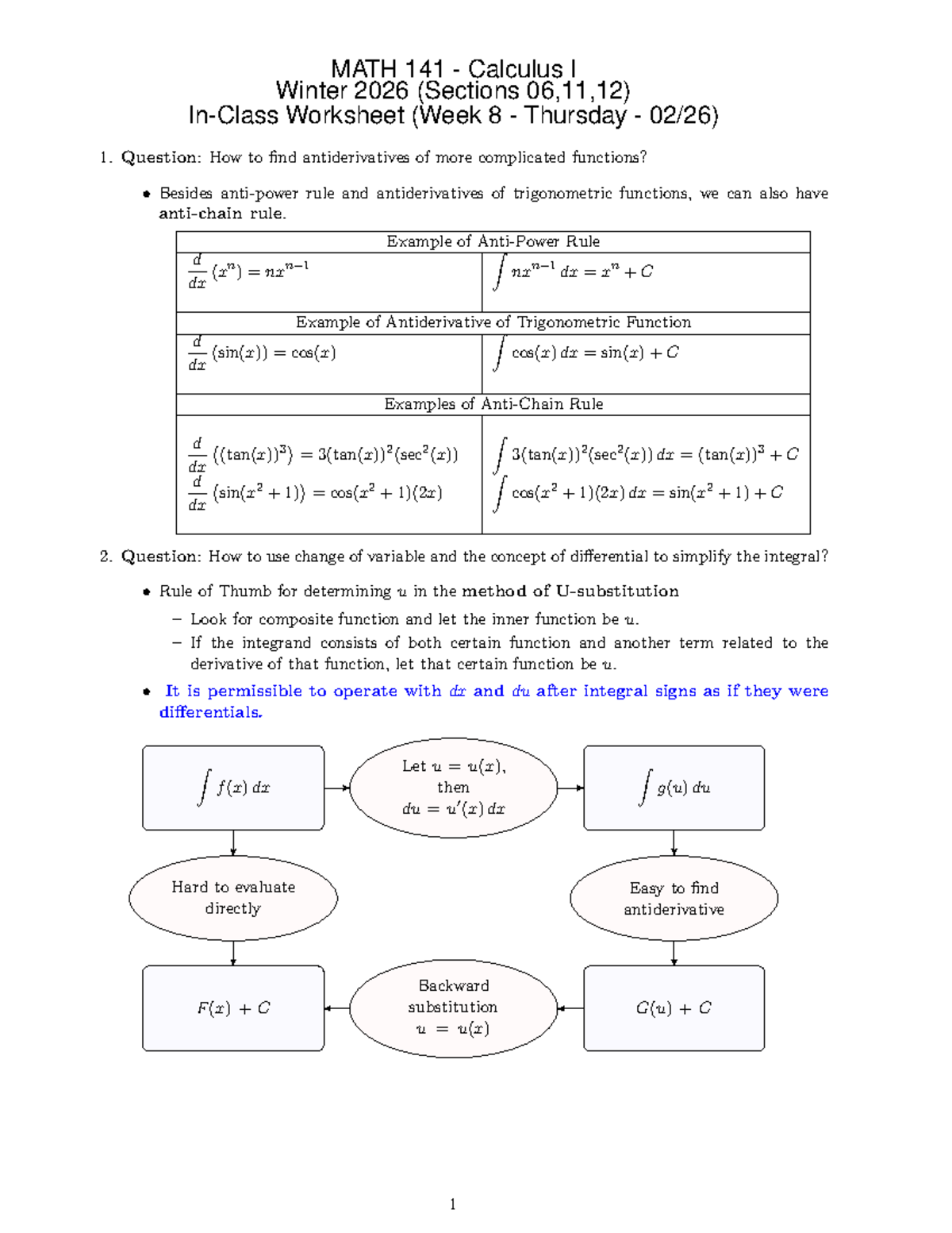 MATH 141 - Calculus I In-Class Worksheet (Week 8) - Studocu