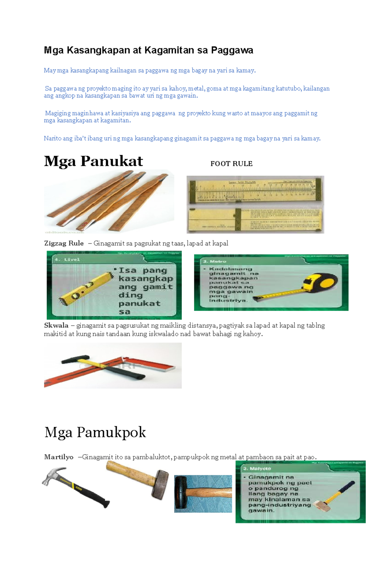 Mga Kasangkapan at Kagamitan sa Paggawa: Isang Gabay sa Pagsusukat at ...