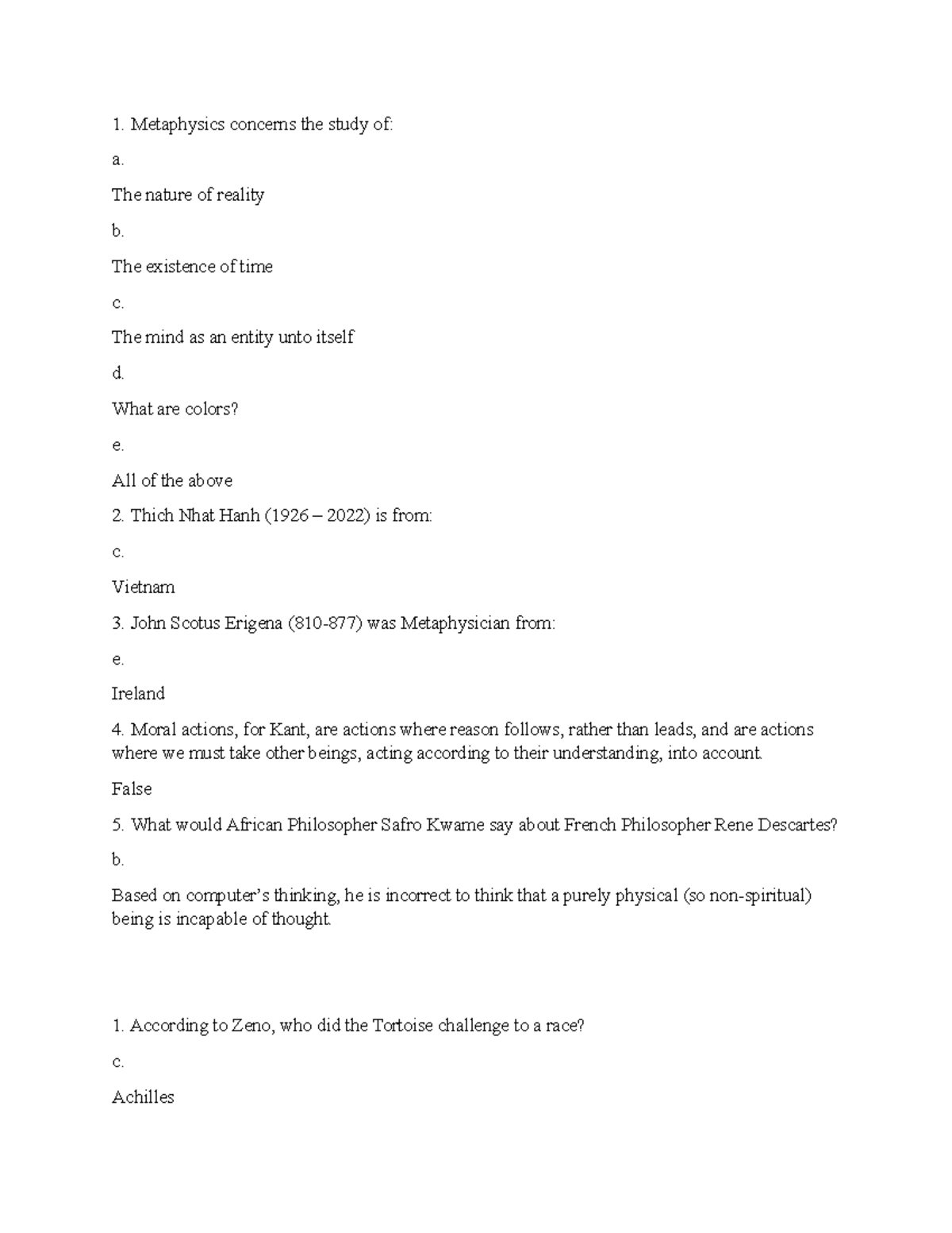Self-Quiz PHIL 101 Unit 2: Introduction to Philosophy - Studocu