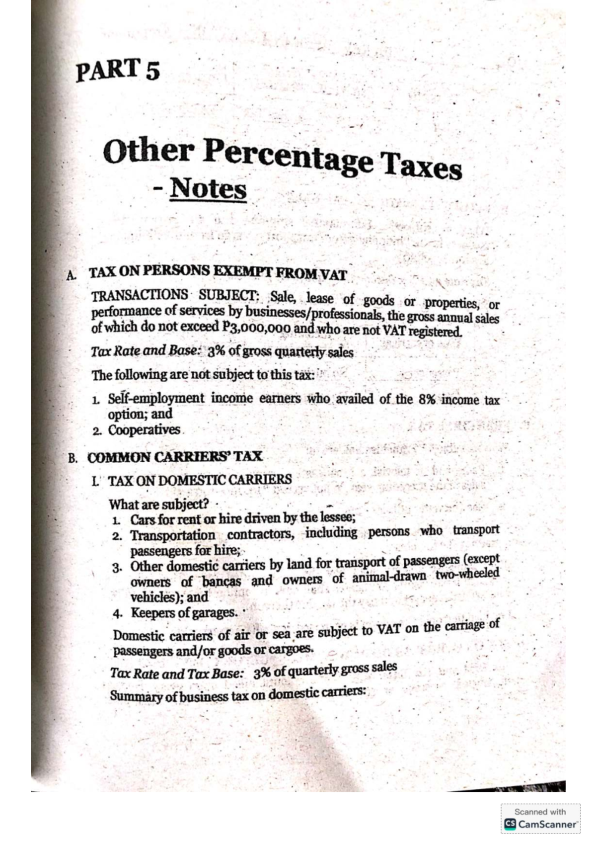Other Percentage Taxes Notes (Part 5) - CPA Review (294) - Studocu