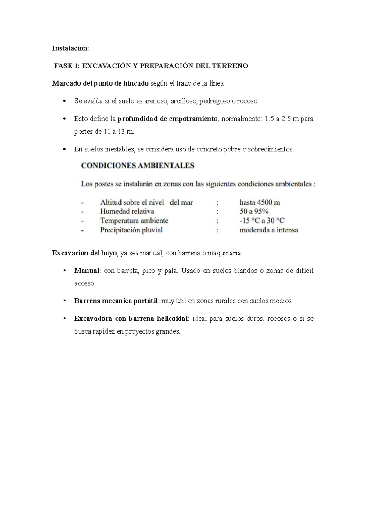 Instalación de Postes de Electricidad: Fases y Procedimientos - Document Preview