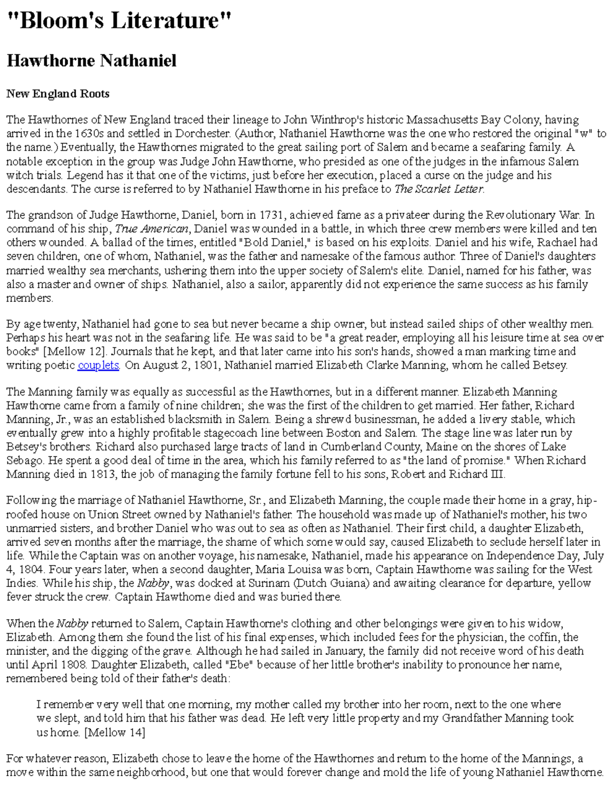 Nathaniel Hawthorne: A Study of His New England Legacy (Essay