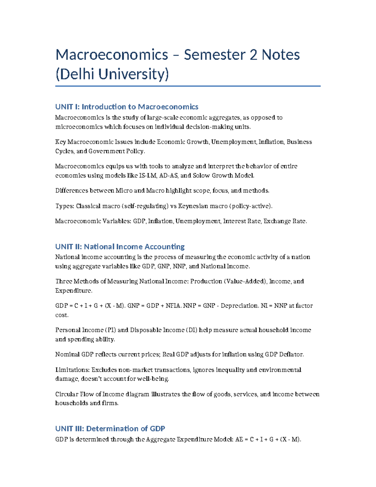 Macroeconomics Sem 2 Lecture Notes (Delhi University) - Studocu