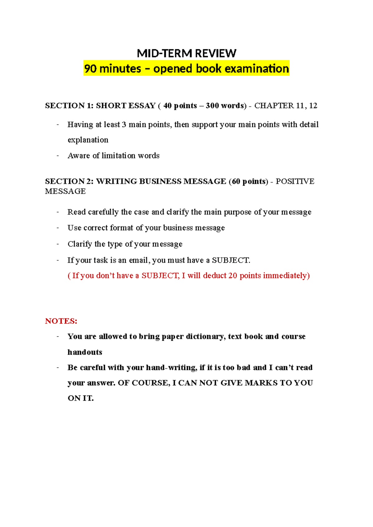 BC Mid term review - good - MID-TERM REVIEW 90 minutes – opened book ...