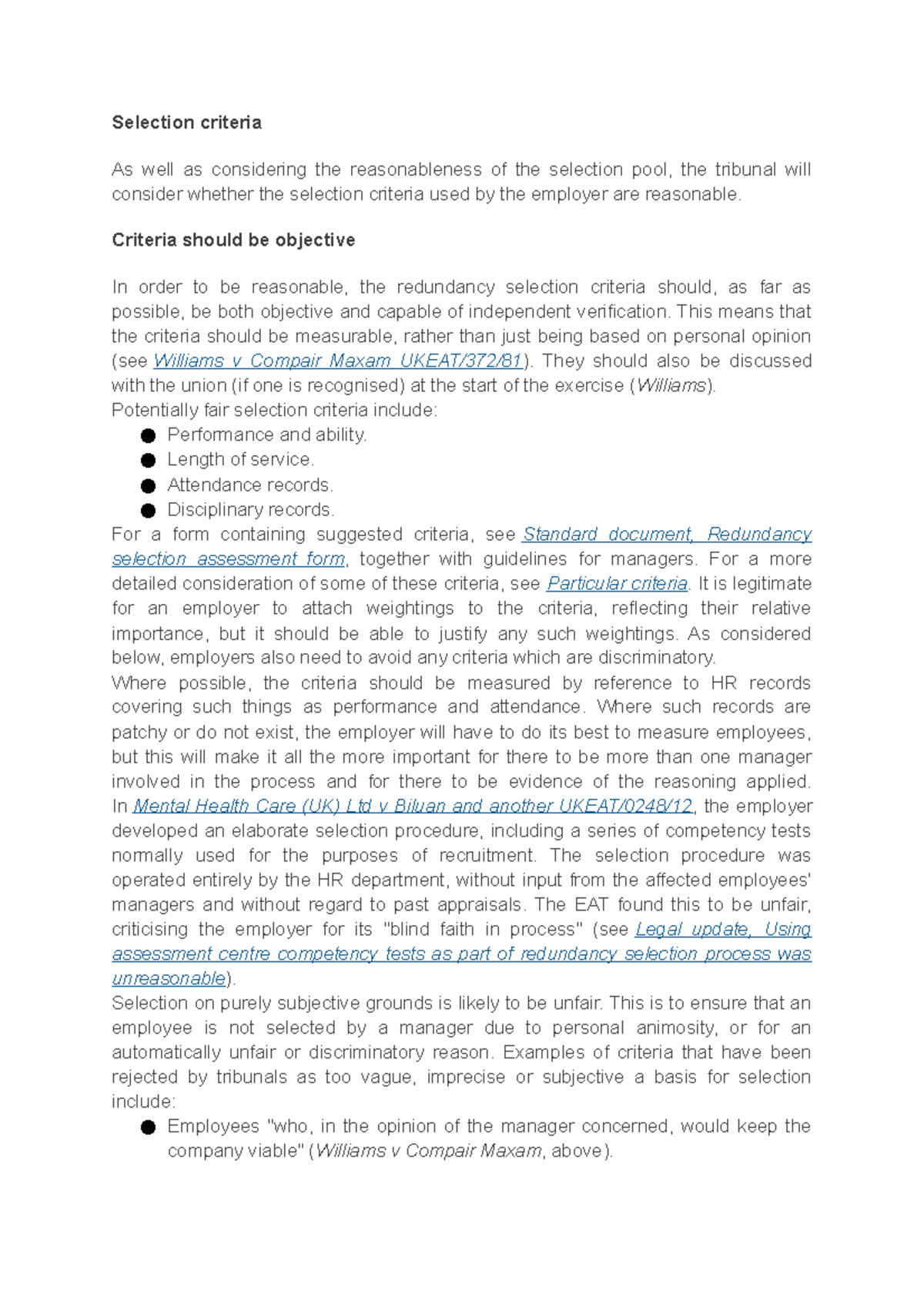 Redundancy Selection Criteria: Guidelines for Employers (WS4) - Studocu