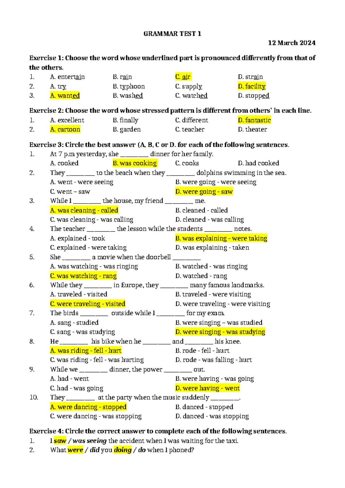 8A1 - Grammar Test 1 - Pronunciation & Sentence Structure - Studocu