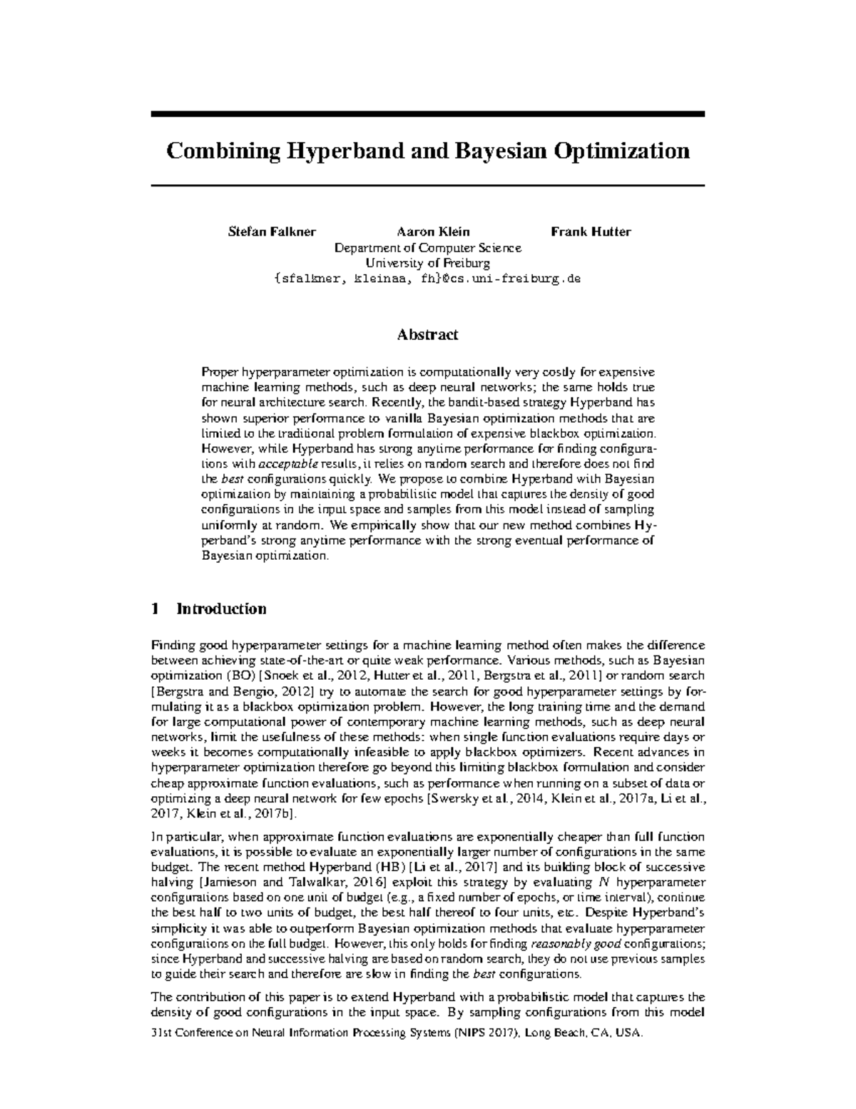 Combining Hyperband and Bayesian Optimization - uni-freiburg Abstract ...
