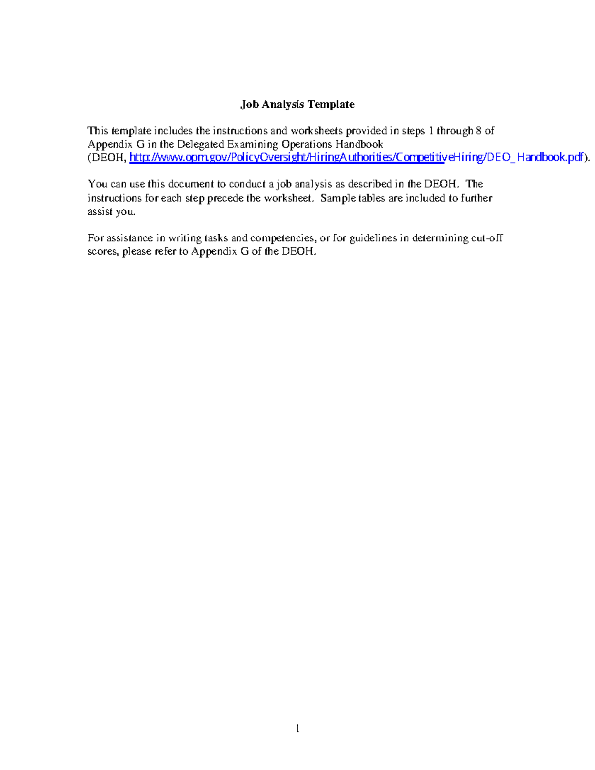 Job Analysis Template – Guidelines and Worksheets for DEOH Tasks - Studocu