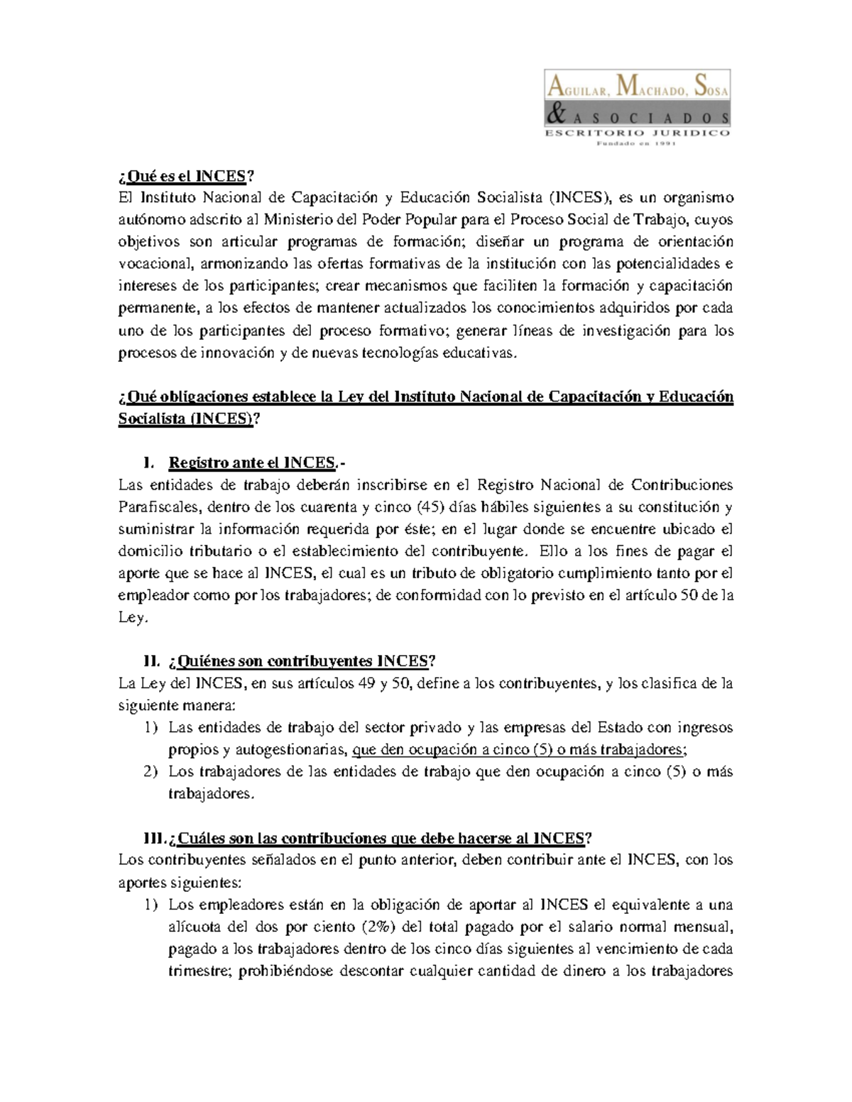 Aportes e Obligaciones del INCES: Guía Completa - Studocu