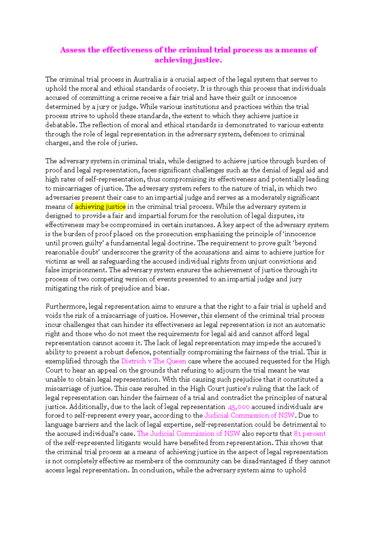 Evaluating the Criminal Trial Process in Achieving Justice (LAWS202 ...