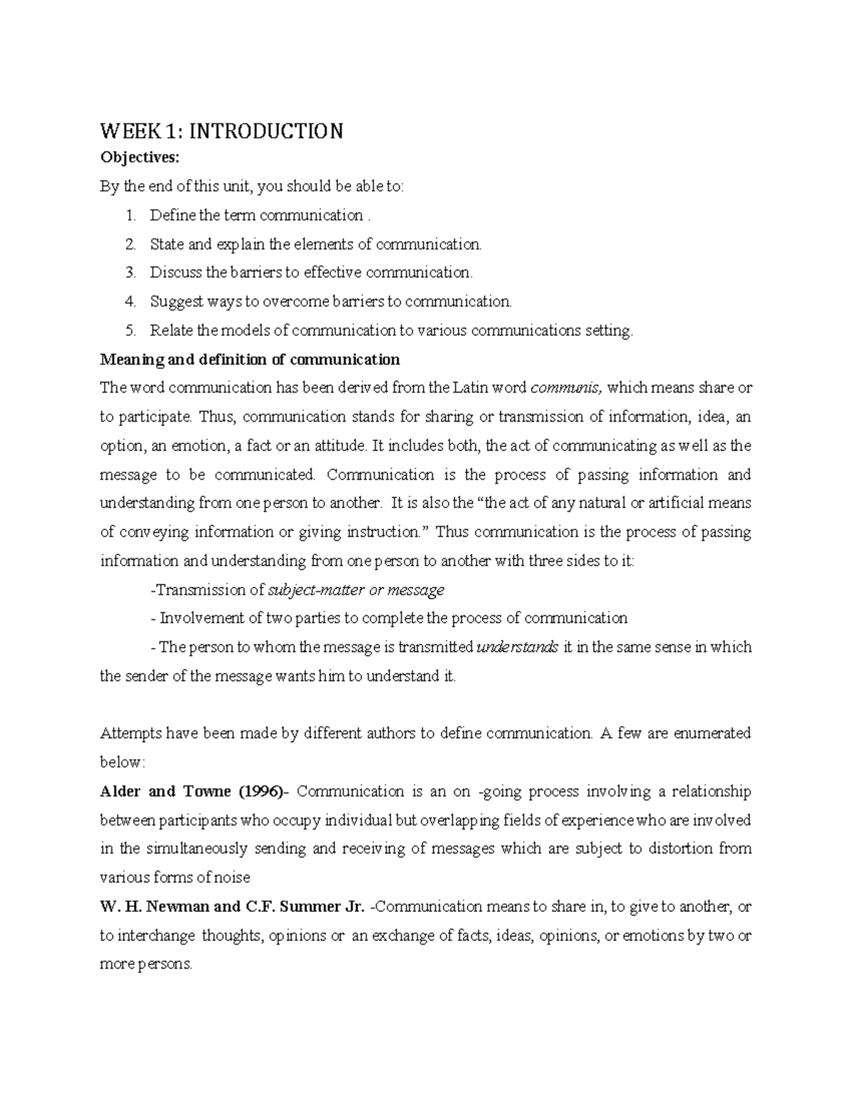WEEK 1: Introduction to Communication Skills - Studocu