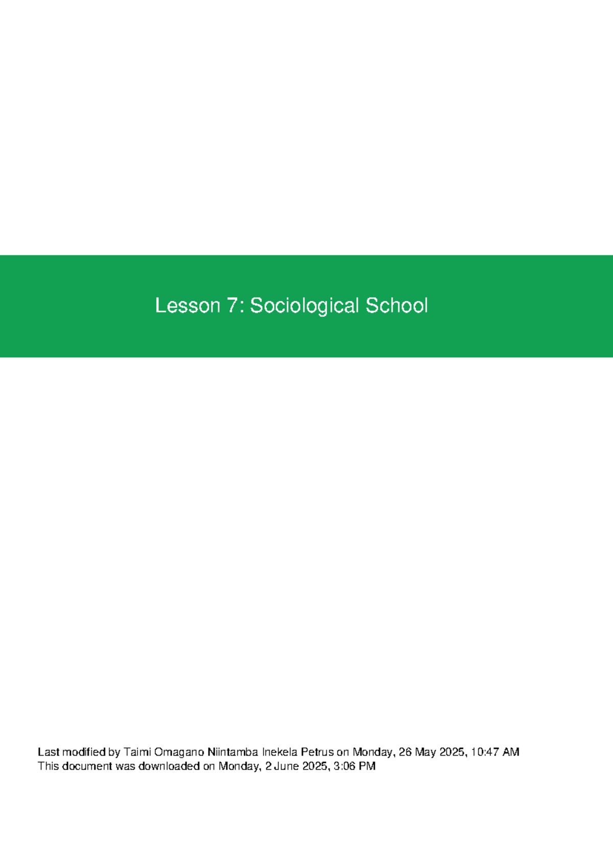 Lesson 7: Sociological School Overview and Key Concepts - Studocu