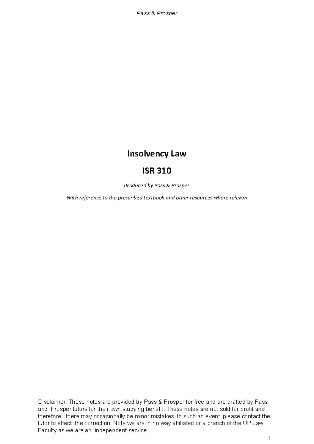 ISR 310 Final Exam Notes on Insolvency Law and Sequestration - Studocu