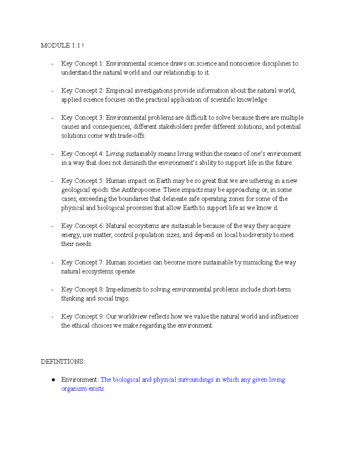 Environmental Science Overview: Key Concepts and Definitions - MODULE 1 ...