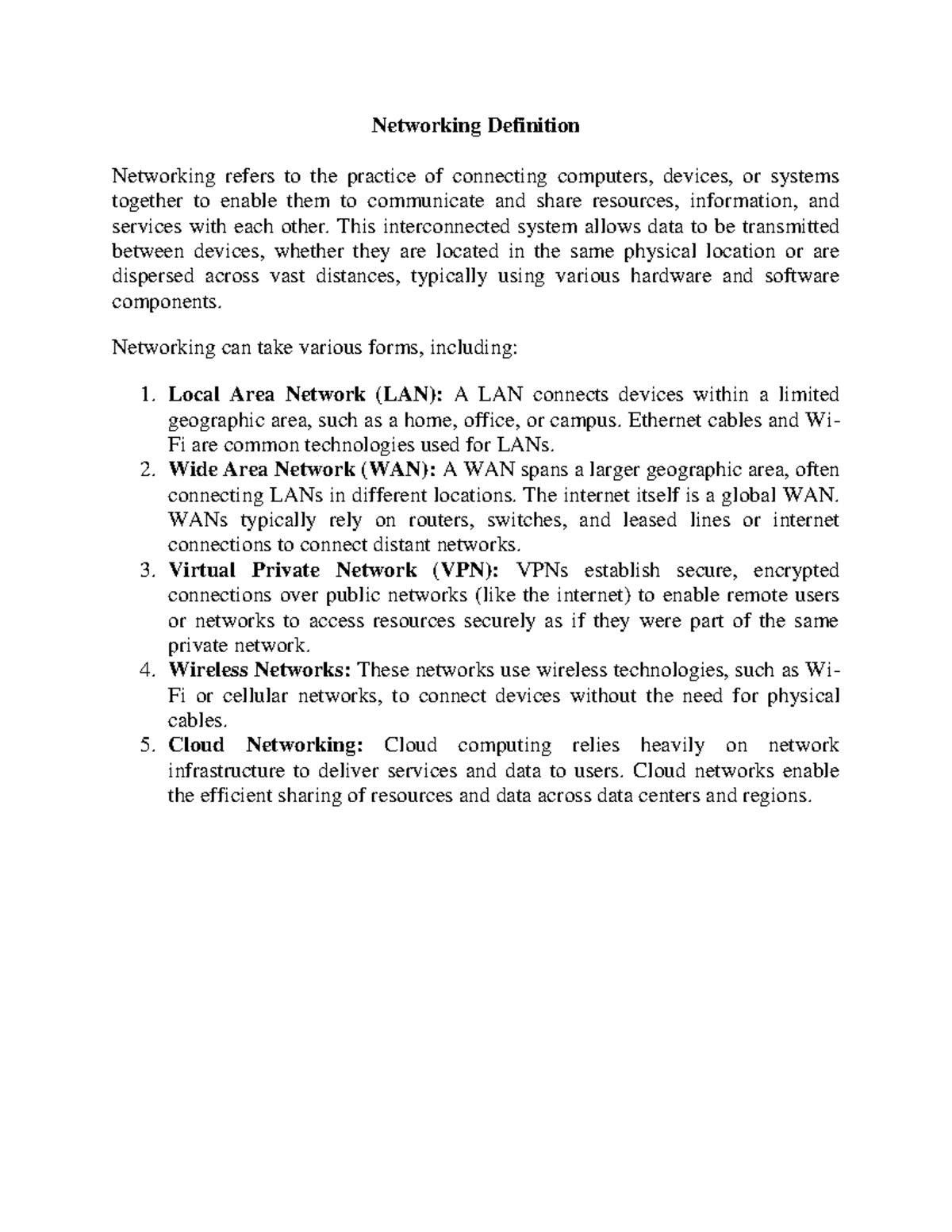 Networking Concepts and Definitions - Unit 1 - B.Sc. Notes - Studocu
