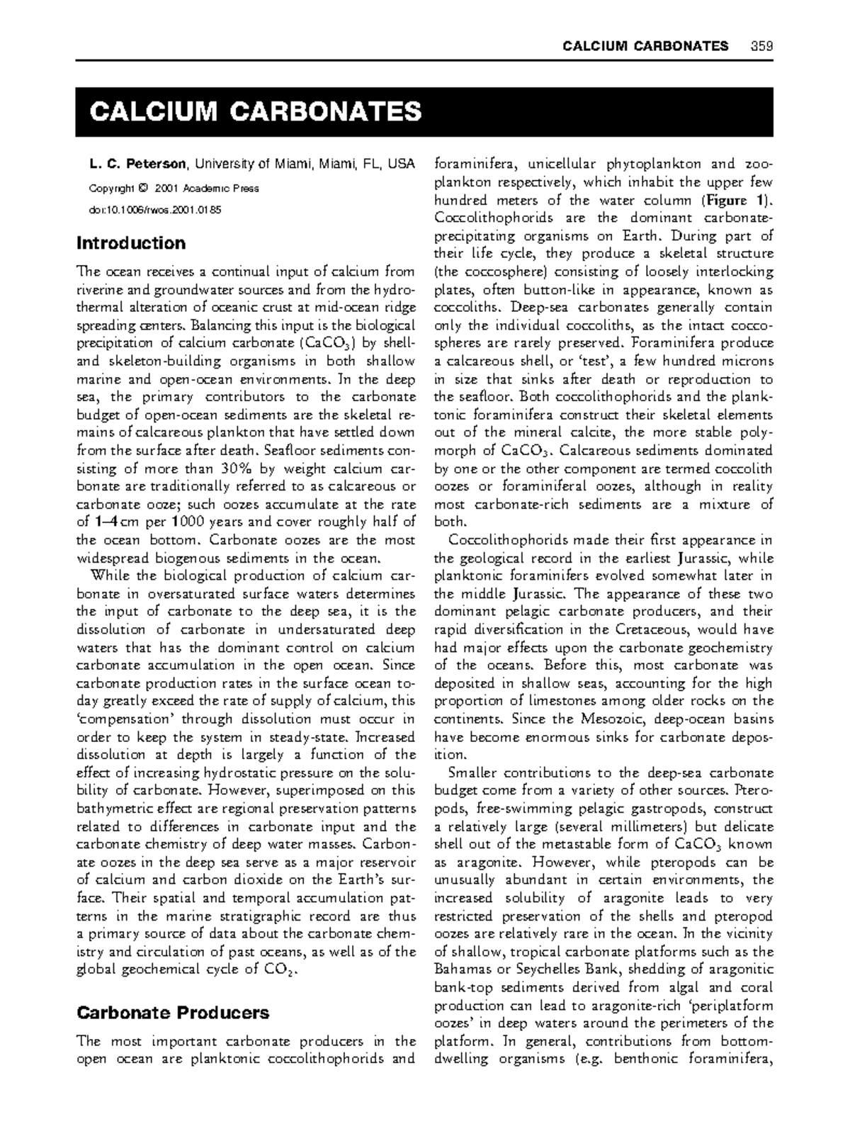 Calcium Carbonates in Deep-Sea Sediments: Insights from Peterson 2001 ...