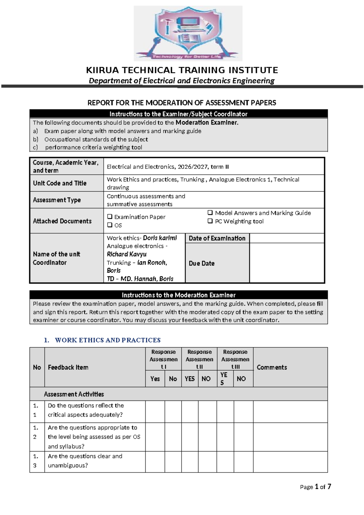 Moderation Report for Electrical & Electronics Engineering (Term II ...