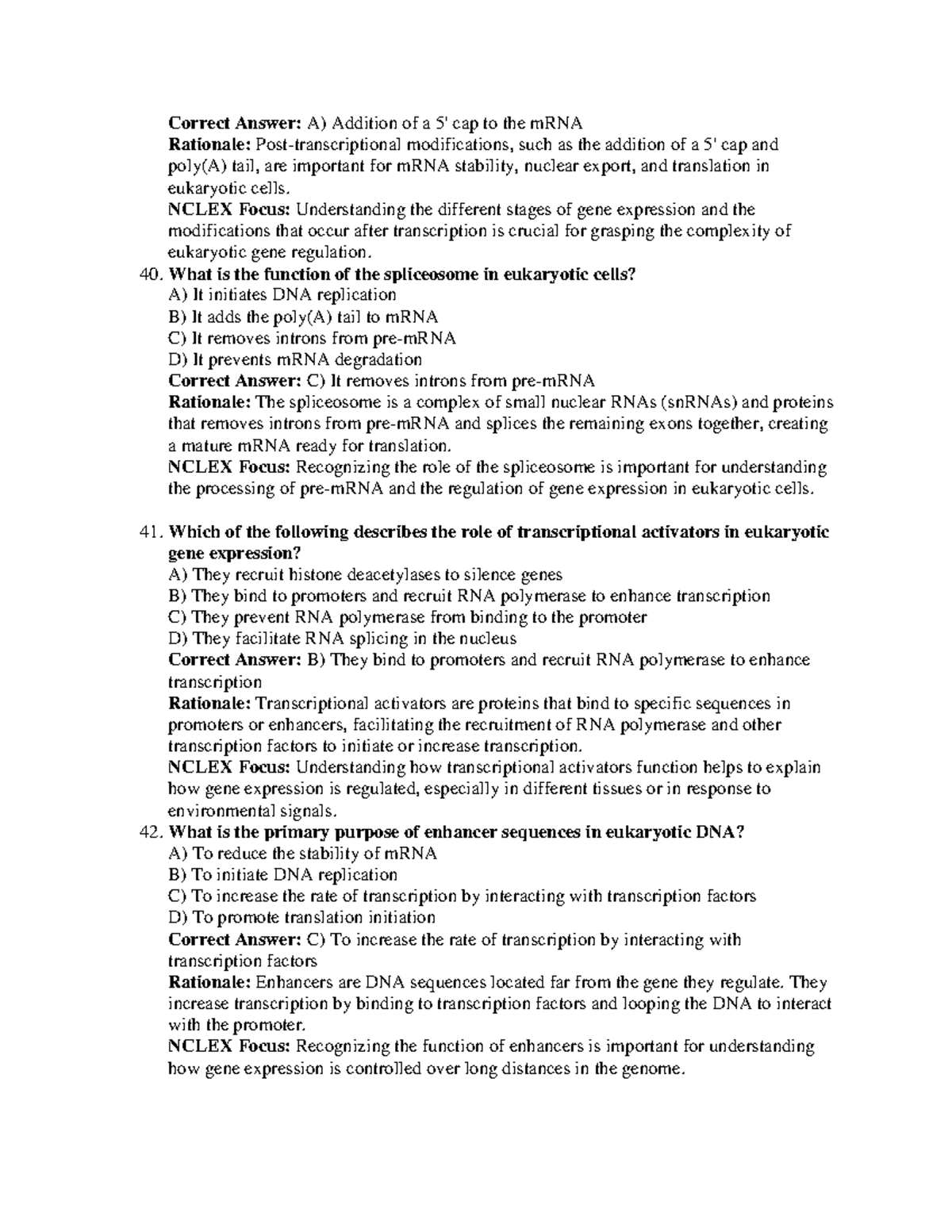 Genetics Test Bank: Gene Expression & Regulation (Course Code: 6766 ...